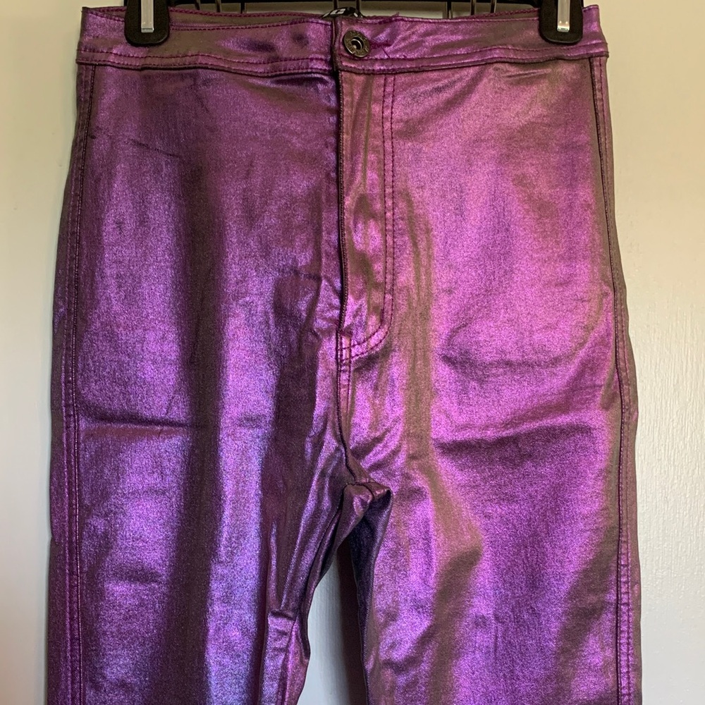 Iridescent Purple Skinny Jumpsuit with High-Waist Design